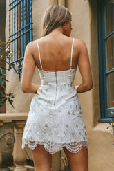 Rome Calling Sequin And Embroidery Scalloped Hem Dress White